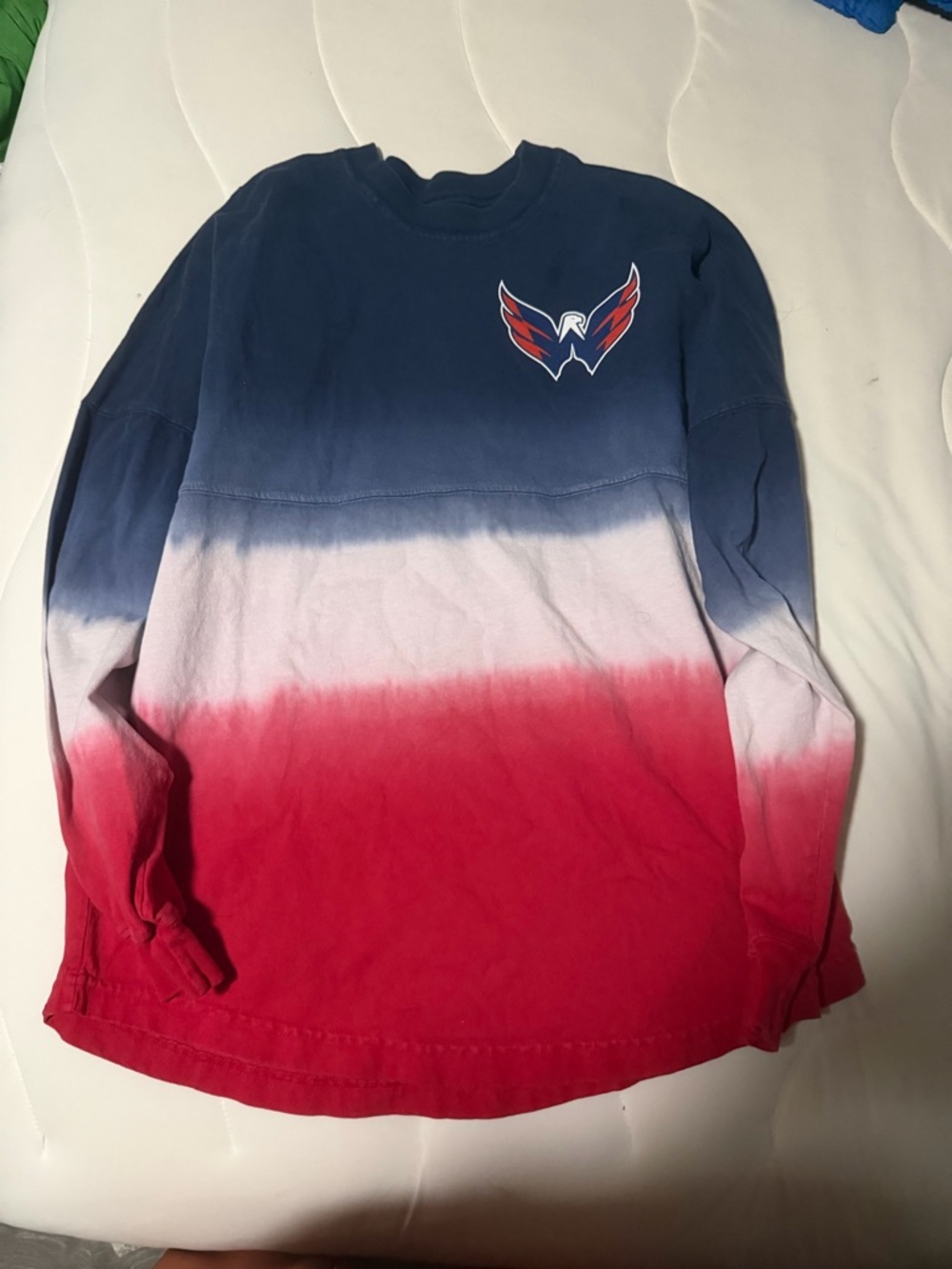 Fanatics Washington Capitals Long-Sleeve Dip-Dye Tee in Navy, White & Red
